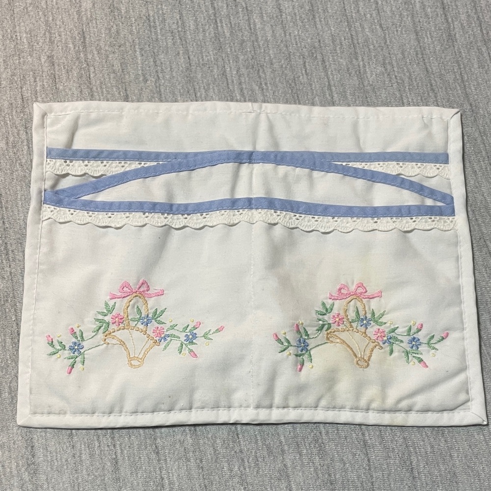 Embroidered Floral Pouch with Blue Accents